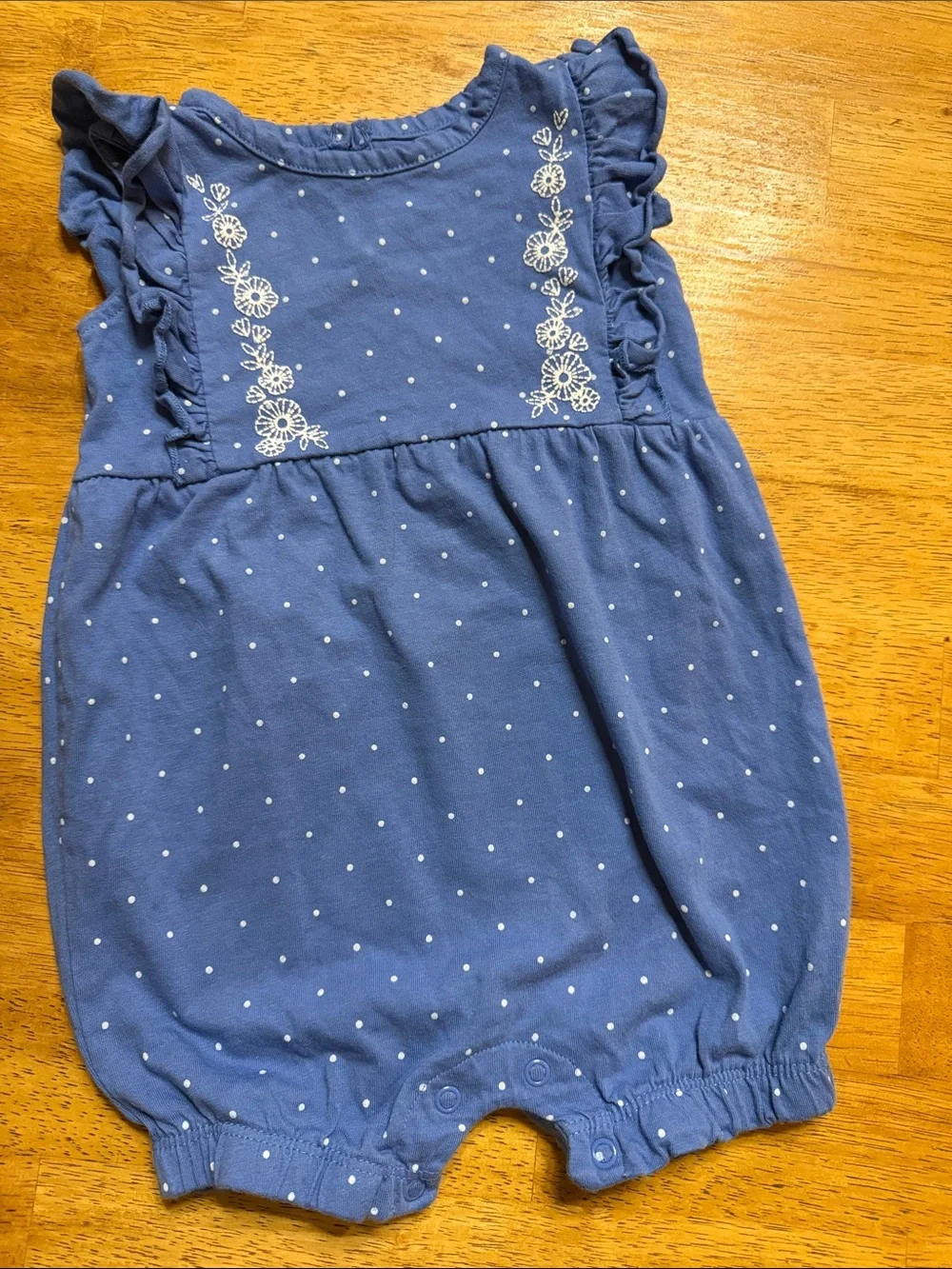 Blue Polka Dot Baby Girls' Romper with Ruffle Sleeves